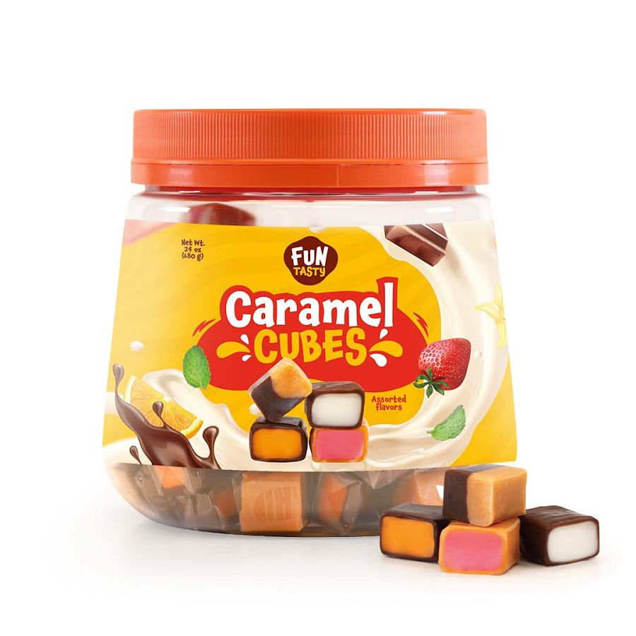 Funtasty Caramel Cube Candy 4 Flavor Assorted Jar 110ct 24 oz