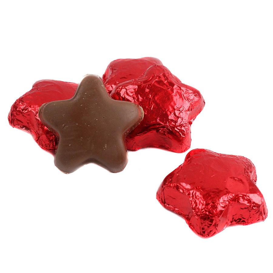 Madelaine Milk Chocolate Foil Mini Red Stars 1.5" 5lb Copy