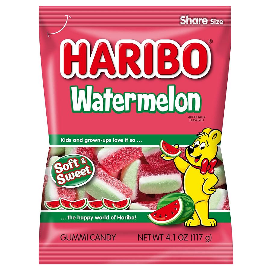 Haribo Watermelon Wedge Gummy Candy Peg Bag 4.1oz 12ct