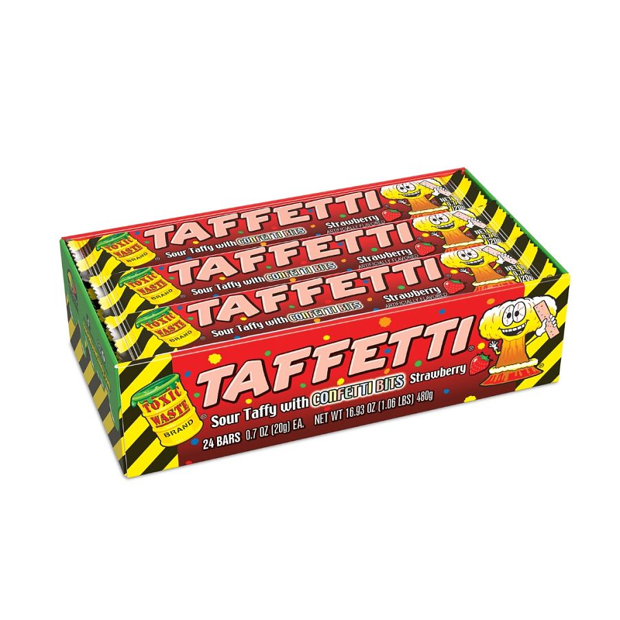 Toxic Waste Taffetti Sour Taffy Candy STRAWBERRY .7 oz 24 ct