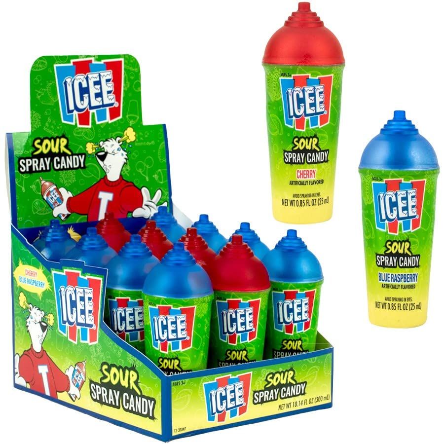 Icee Sour Spray Candy Cup Cherry Blue Raspberry 12 ct