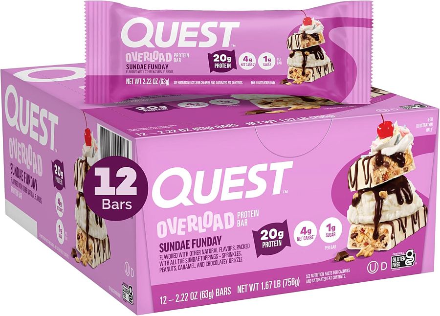 Quest Protein Overload Bar Sundae Funday 2.22 oz 12 ct