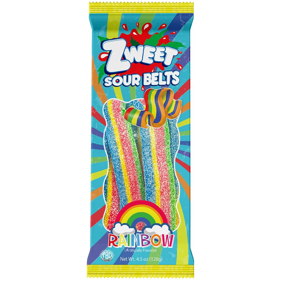 Zweet Sour Rainbow Candy Belts 4.5 oz 12 ct Kosher Parve