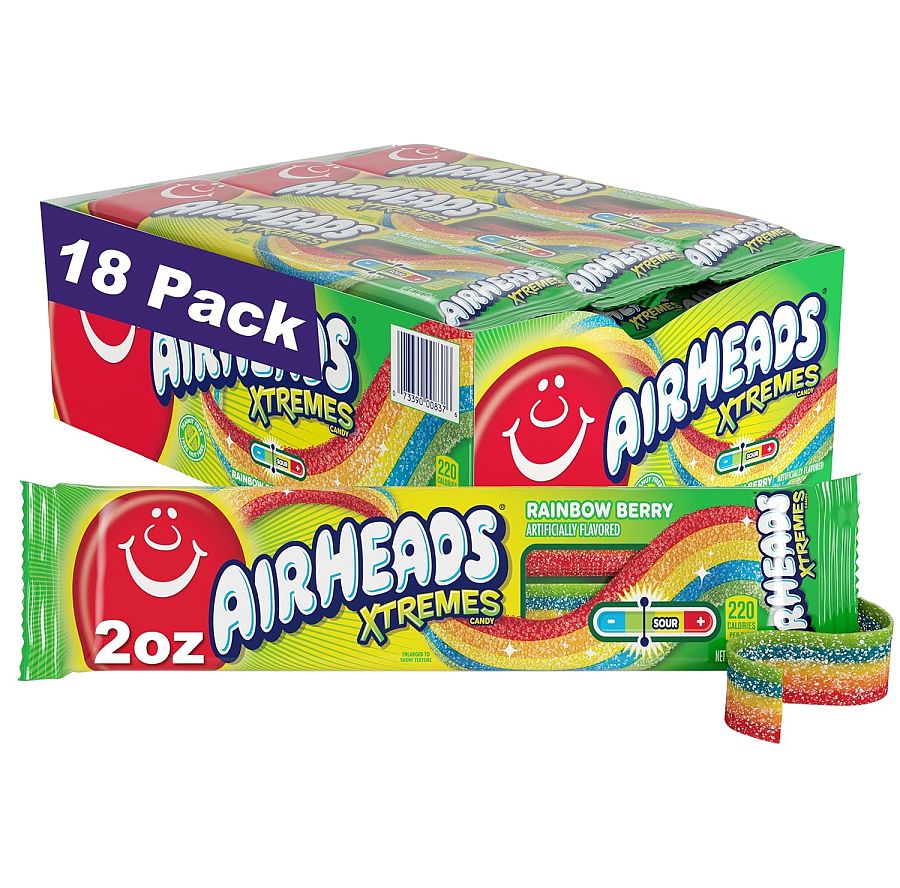 Airheads Tray Xtremes Sour Belts 2oz 18 ct