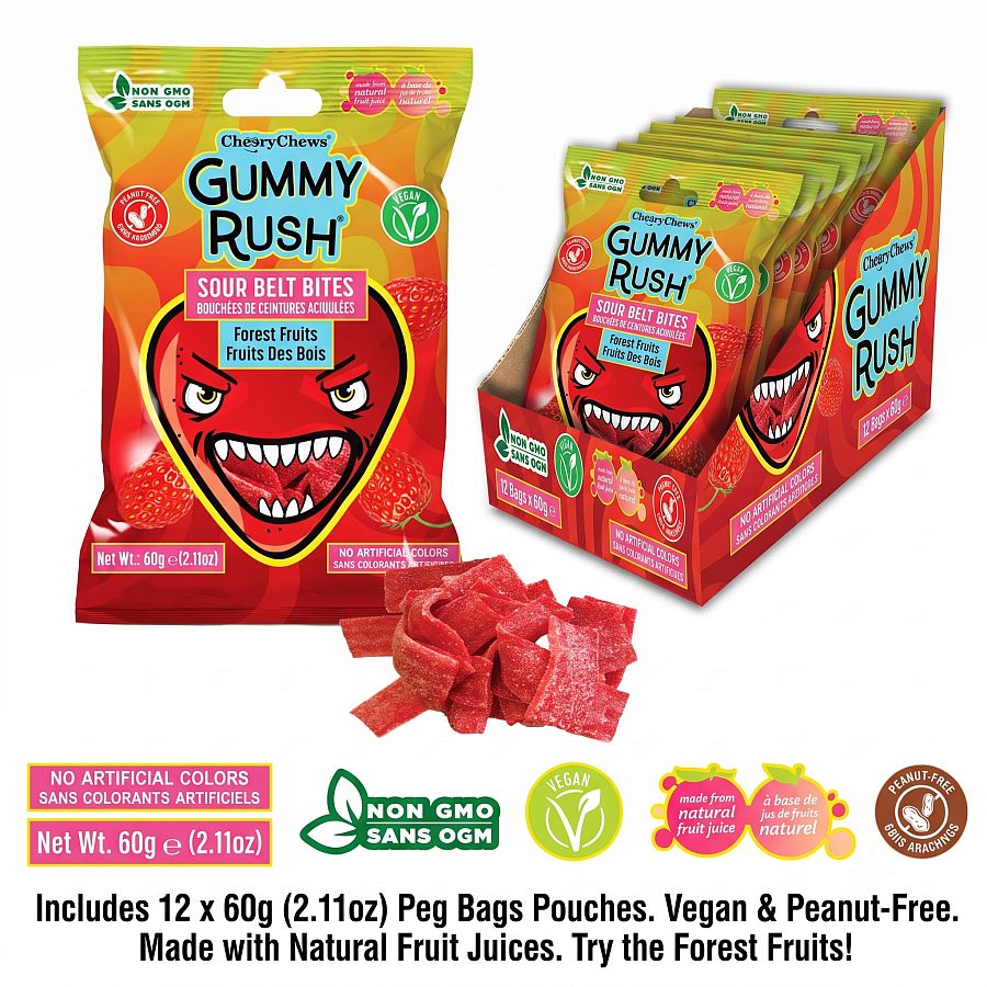 Gummy Rush Mini Sour Belt Bites Forest Fruits 2.11oz 12ct Tray