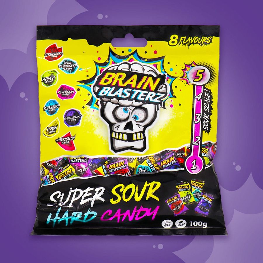 Brain Blasterz Super Sour Hard Candy 8 Flavor 100g 12 ct UK Import