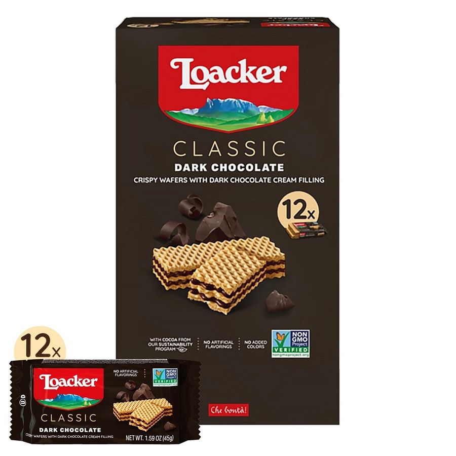 Loacker Classic DARK Chocolate Wafers 1.59oz 12ct Tray