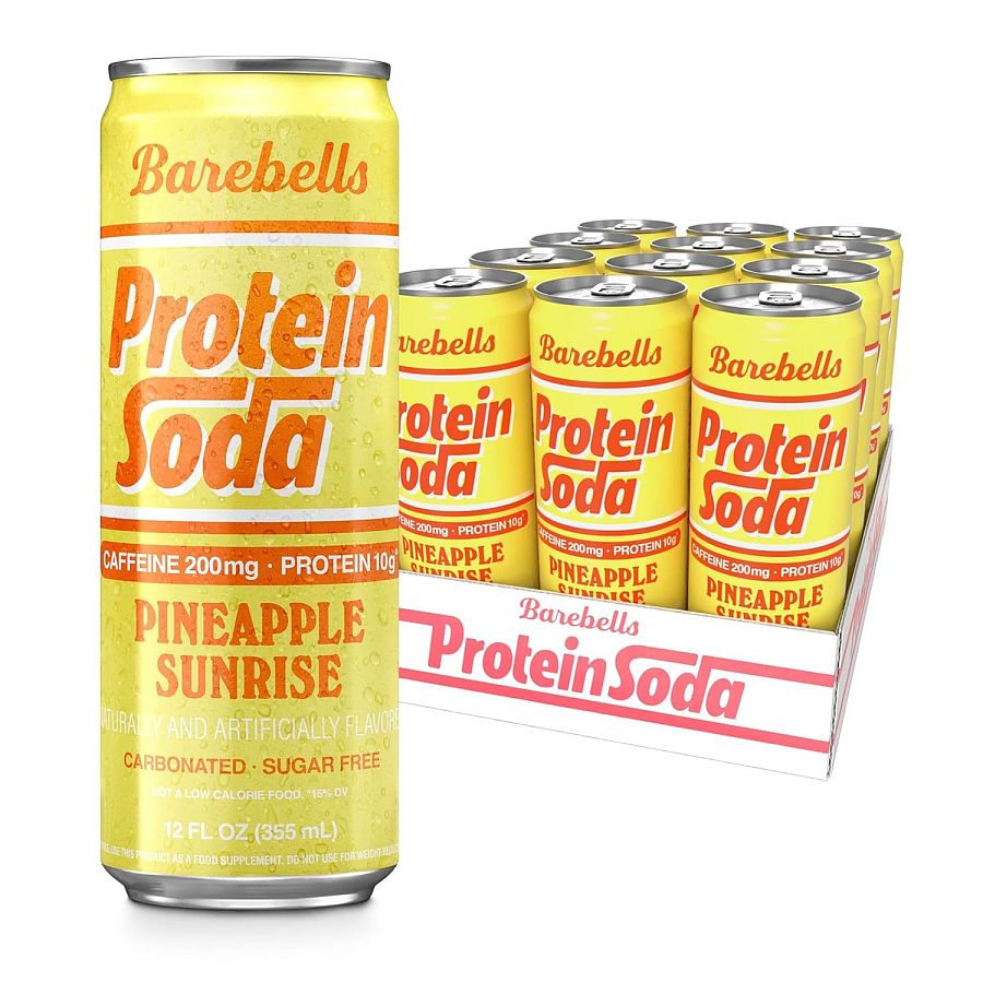 Barebells Protein Caffeine Energy Soda Pineapple Sunrise 12oz 12ct