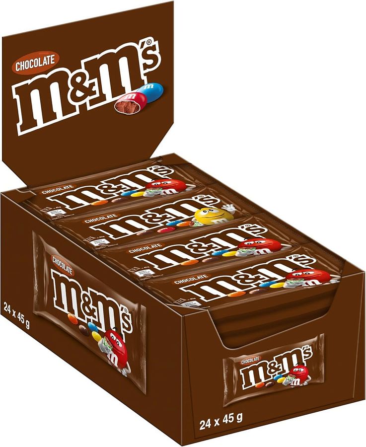 M&M UK Import Plain Milk Chocolate 45g 24 ct Tray