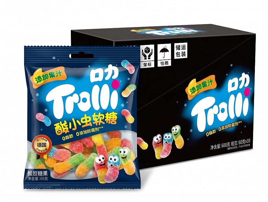 Trollli Import Sour Crawler Worm Gummy Candy 60g 10ct Tray