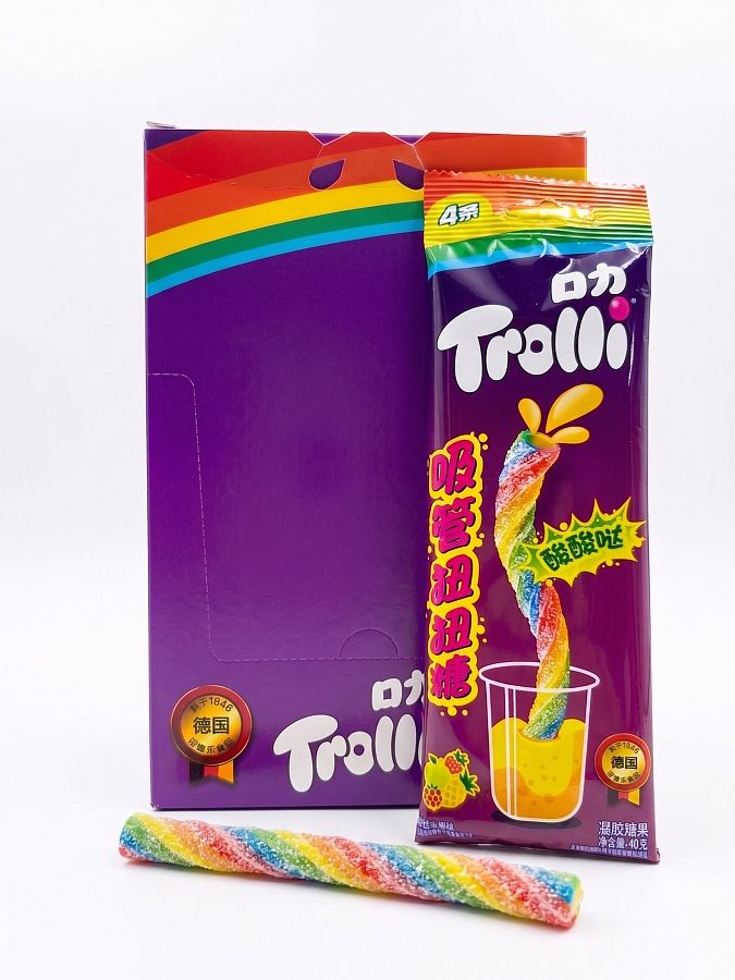 Trolli Import Twisty Gummy Straw Rainbow 1.41oz 20ct