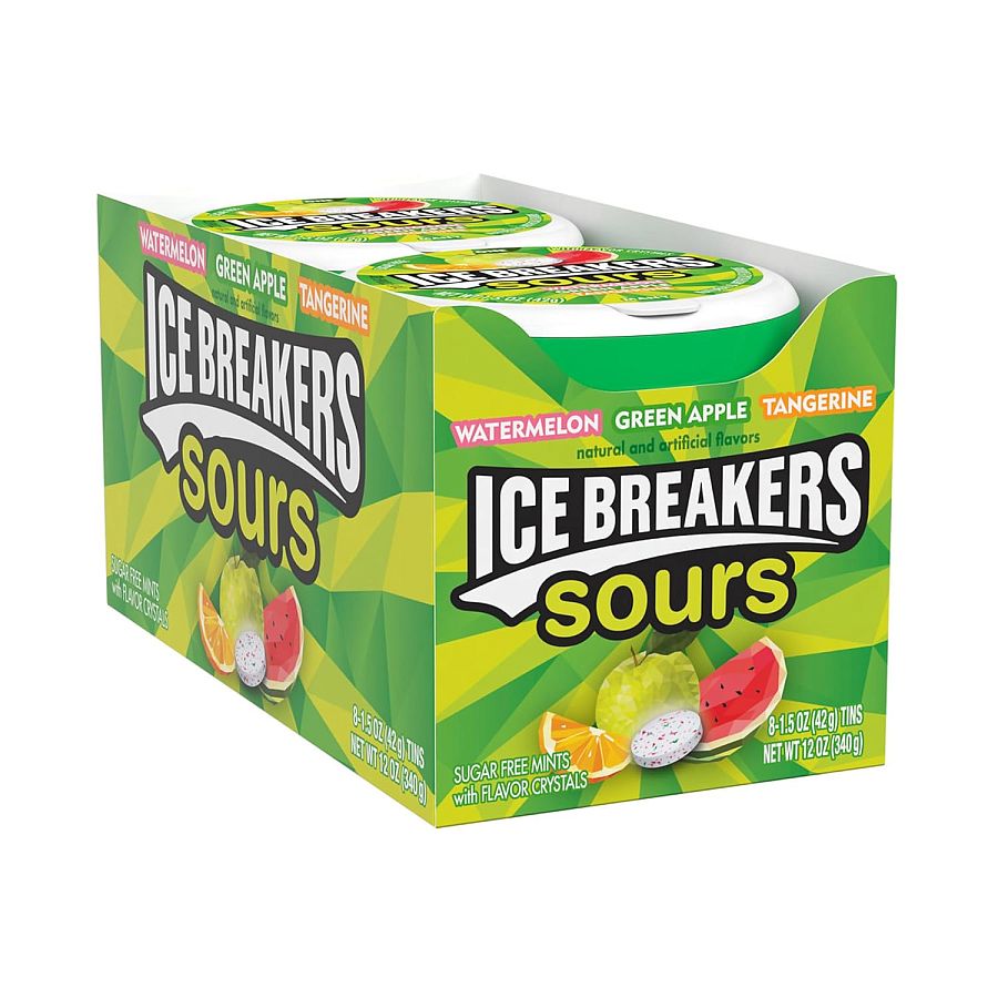 Ice Breakers Sours Assorted Fruit 8 Count 1.5 Ounce Tins Tray