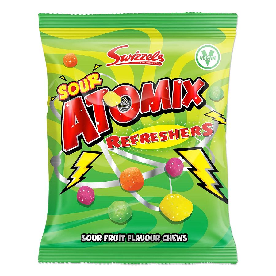 Swizzels UK Sour Atomix Refreshers  Chewy Fruit Candy 110g 12ct