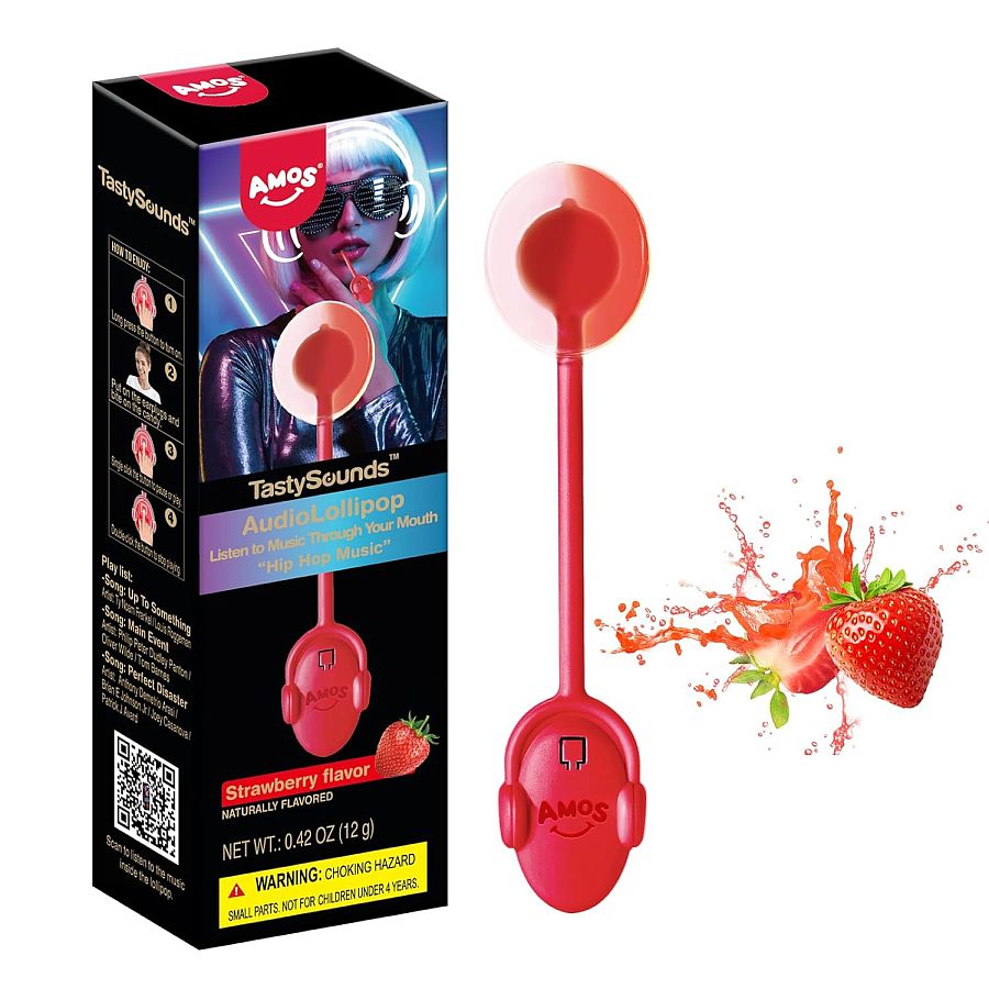 Amos Tasty Sound Music Lollipop Hip Hop Strawberry 6 ct