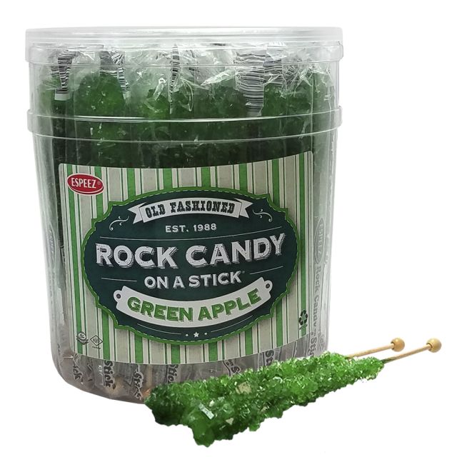 Espeez Green Apple Rock Candy On a Stick Jar 36 ct 6.5 "