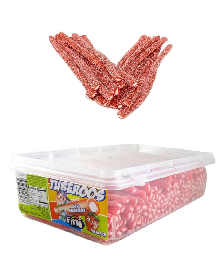 Fini Spain Tuberoos Sour Strawberry Tubes 3.52 lb 200ct Tub