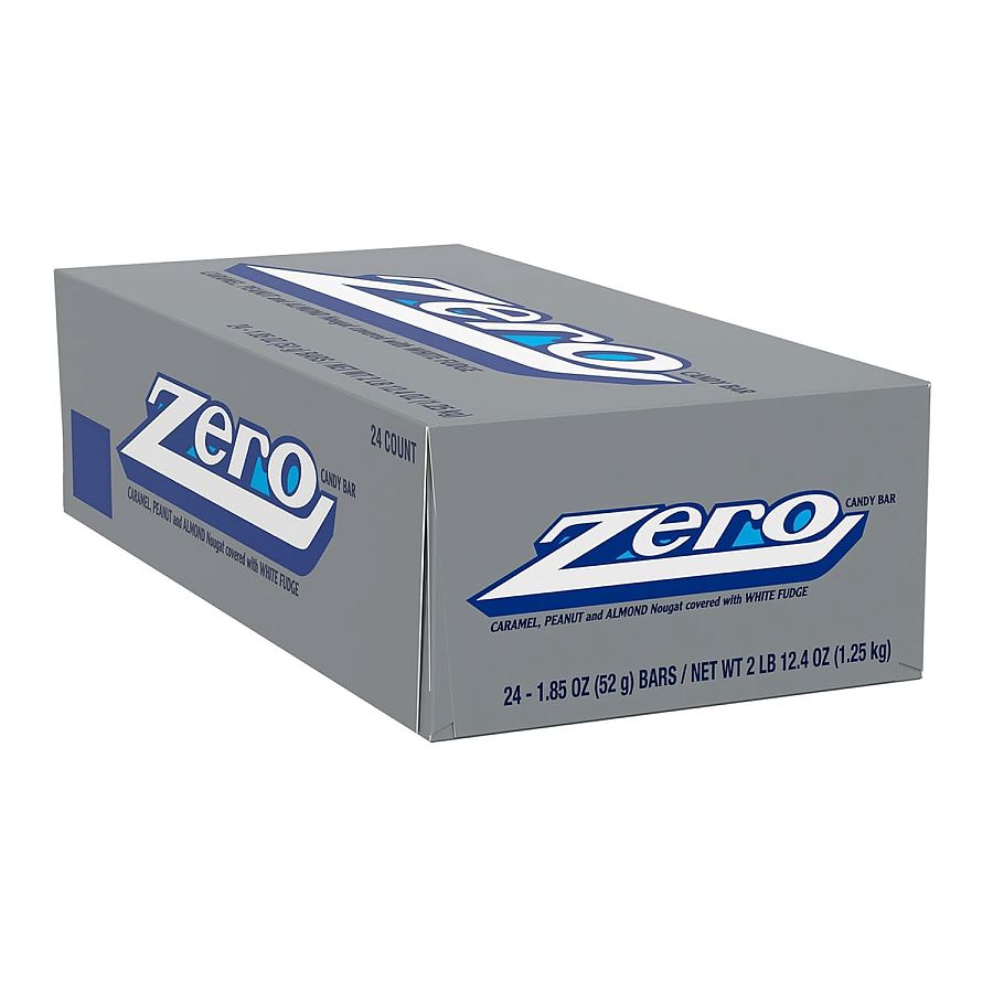 Zero Candy Bar Caramel Nougat Peanut White Fudge 1.85 oz 24 ct