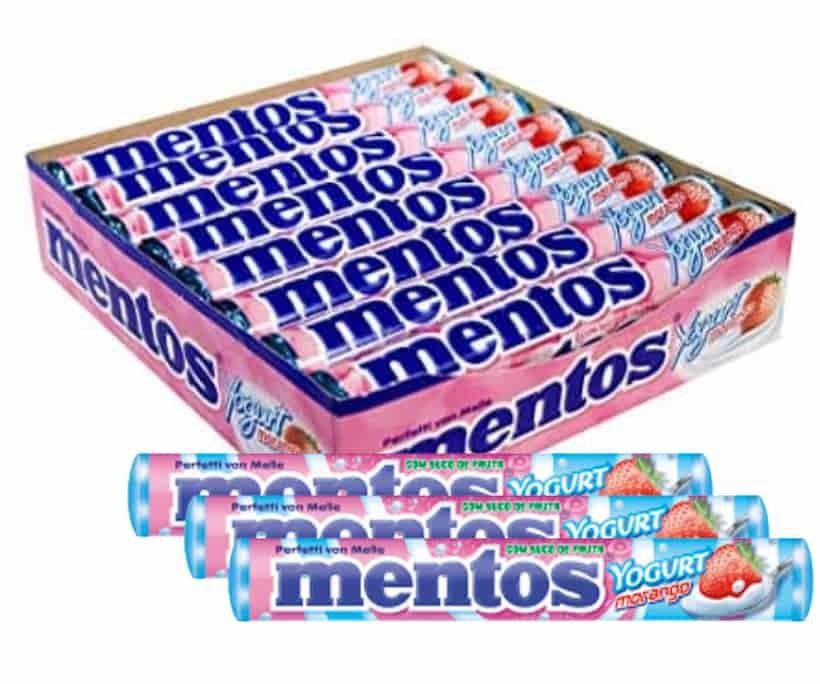 Mentos Yogurt Strawberry Chewy Candy Roll Import 16 ct Tray