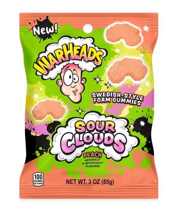 Warheads Sour Clouds Swedish Style PEACH  Gummy 3oz 12ct