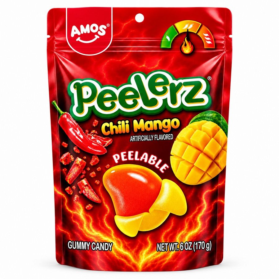 Amos Peelerz Chili Mango Peelable Gummy Candy 6oz 12ct
