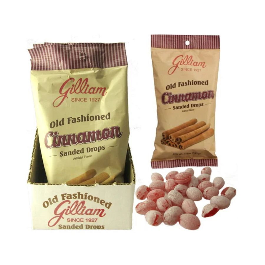 Gilliam Old Fashioned Sanded Hard Candy Drops CINNAMON 4.5oz 12ct Tray