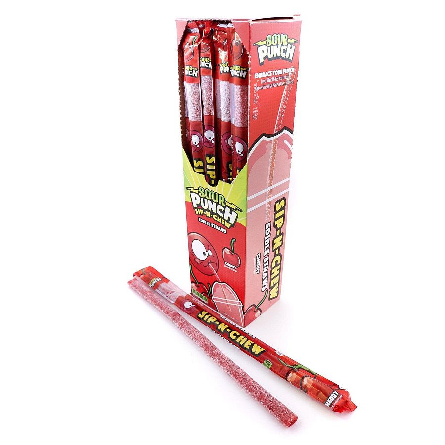 Sour Punch Sip N Chew Edible Drinking Straws CHERRY  0.9oz 30ct