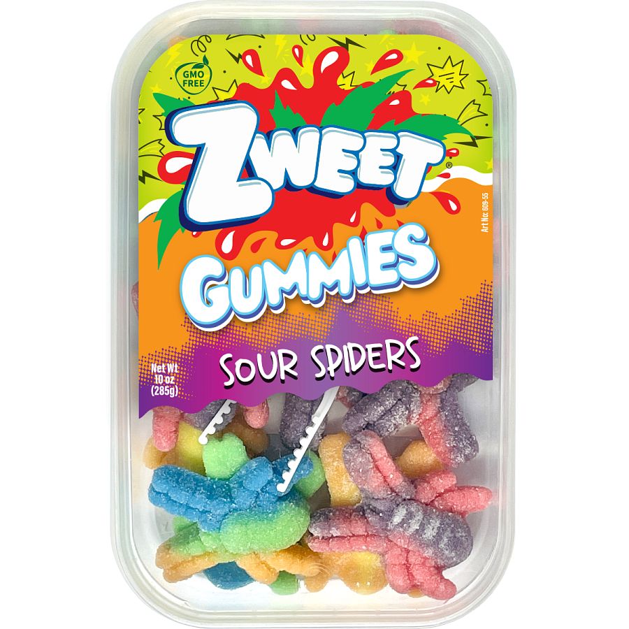 Zweet Gummy Neon Spider Tub with Tongs 10 oz 6 ct