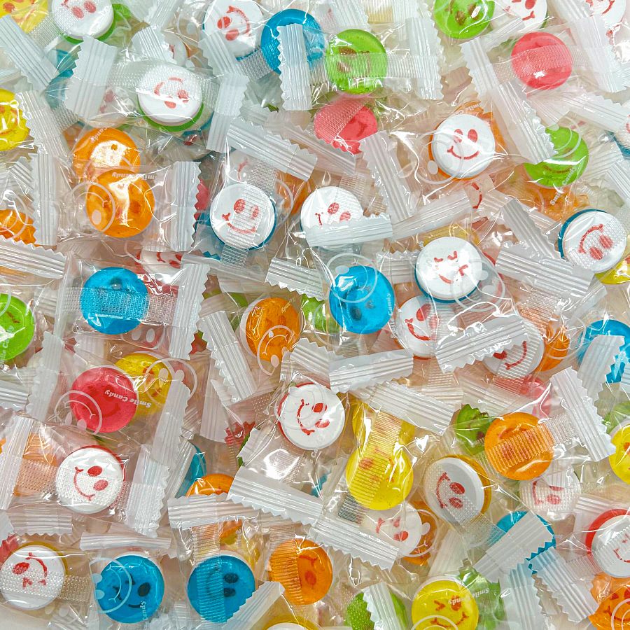 Smiley Face Emjoi Hard Sucker Candy Pucker Wrapped 2.2 lb