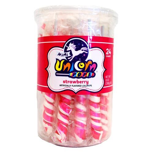 Mini Unicorn Pops Spiral Twist Hot Pink Strawberry Lollipop 24 ct 6.5"