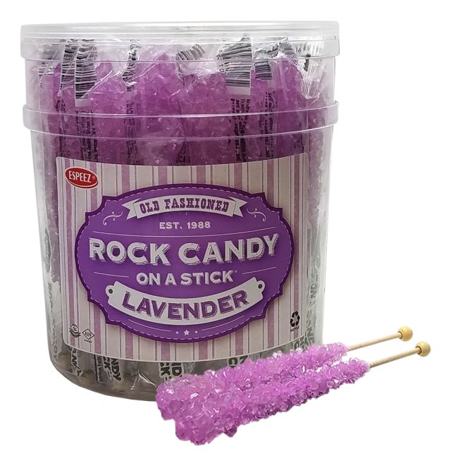 Espeez Lavender Tutti Frutti Rock Candy On a Stick Jar 36 ct 6.5 "