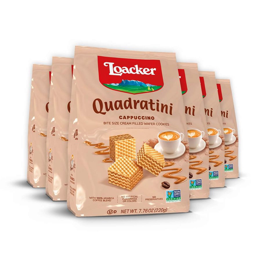 Loacker Quadratini Cappucino Wafer Bite Size Cookie Bag 7.76 oz 6ct