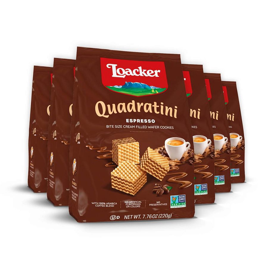 Loacker Quadratini Espresso Wafer Bite Size Cookie Bag 7.76 oz 6ct