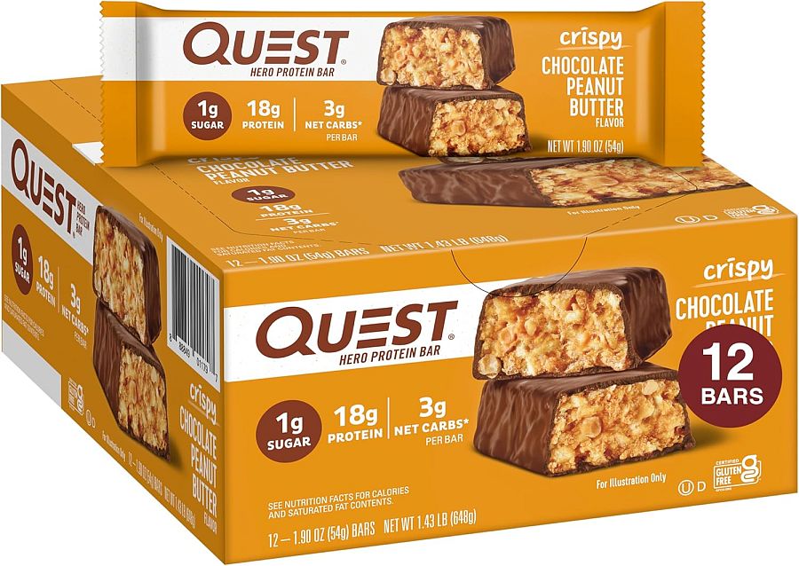 Quest CRISPY Protein Bar Chocolate Peanut Butter 1.9 oz 12 ct