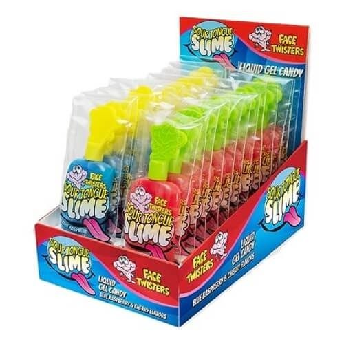 Face Twisters Sour Tongue Slime Gel Candy Blue & Cherry 24 ct