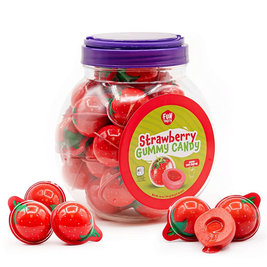 Strawberry Jelly Filled Gummy Candy Balls 19 oz 30ct Jar