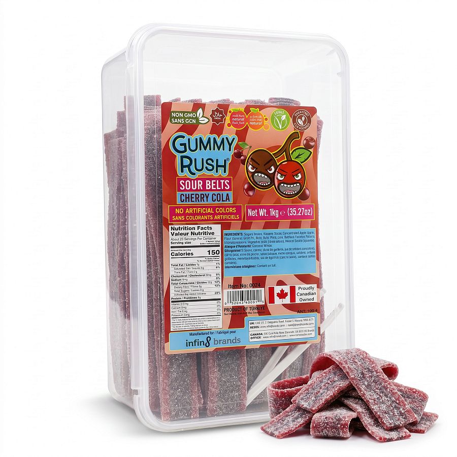 Gummy  Rush Sour Candy Belts Bulk Tub Cola 2.2 lb