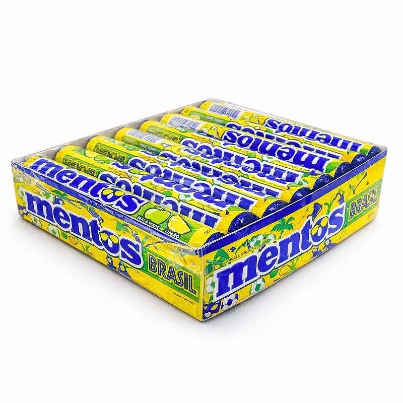 Mentos Brasil Lime & Green Apple Fruit Chewy Candy Roll 16 ct Tray