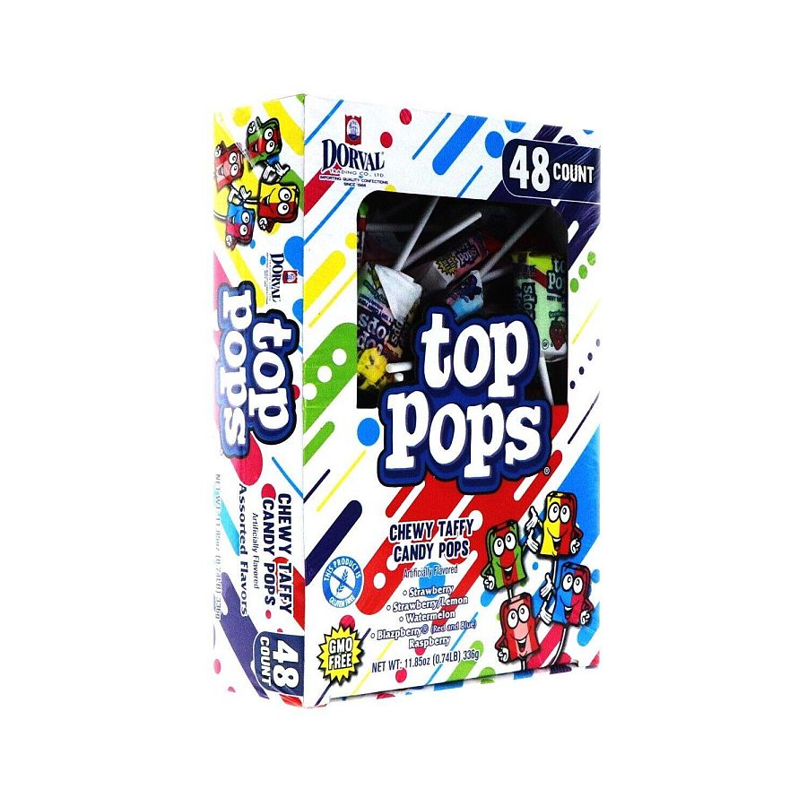 Dorval 11.85 Oz 48 Ct Top Pops Taffy Lollipops Assorted Flavors