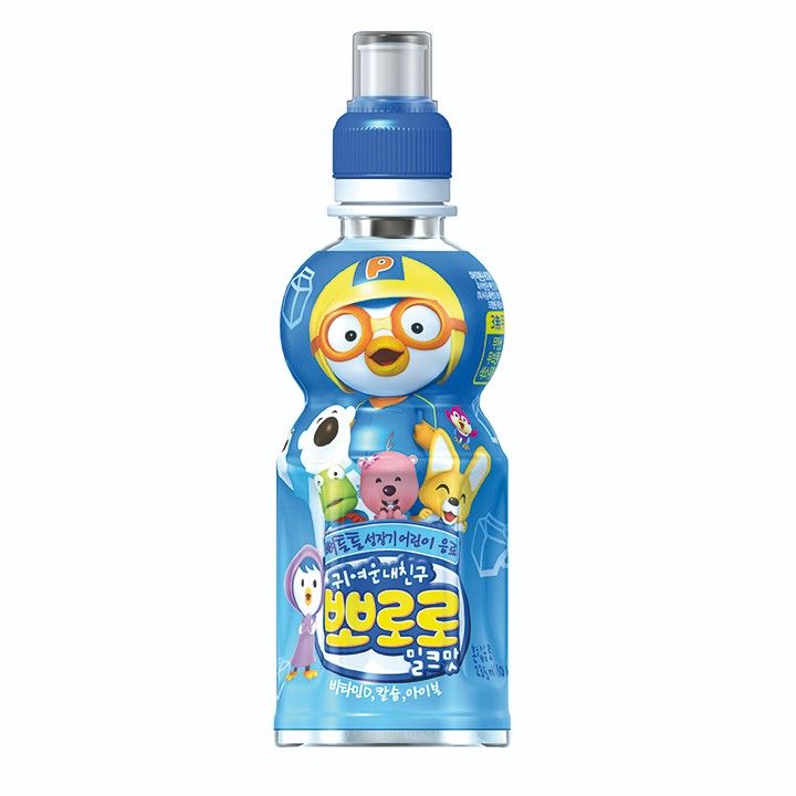 Pororo Korea Fruit Juice Drink Sport Bottle MILK 7.95oz 24 Pack