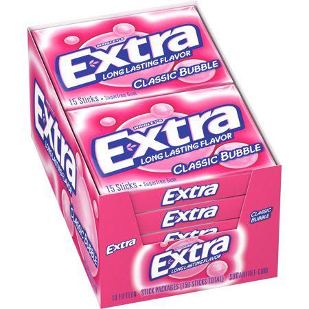 Extra Gum Classic Bubble Chewing Gum 10 Count 15 Pieces Each Tray