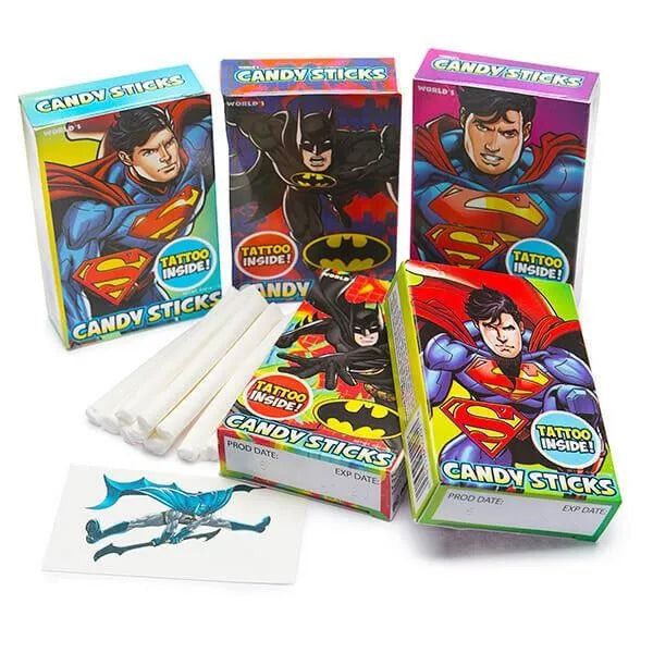 World's DC Superman Batman Candy Cigarette & Tattoo 30 ct