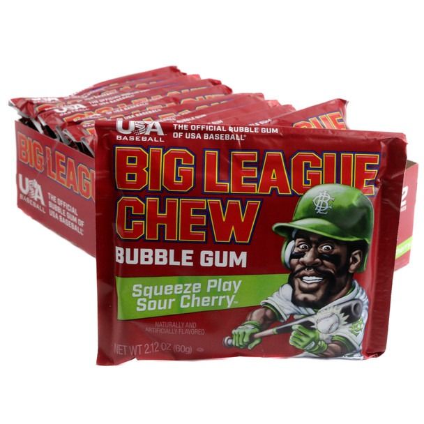 Big League Chew Sour Cherry Pouch Gum 2.12 oz 12 ct