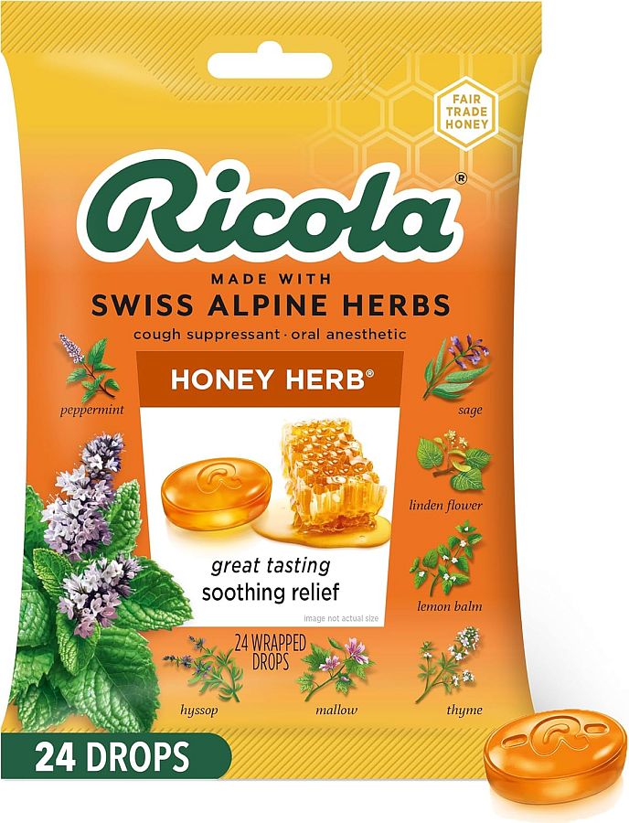 Ricola Swiss Cough Drop Honey Herb 24 Count Bag 8 ct Tray