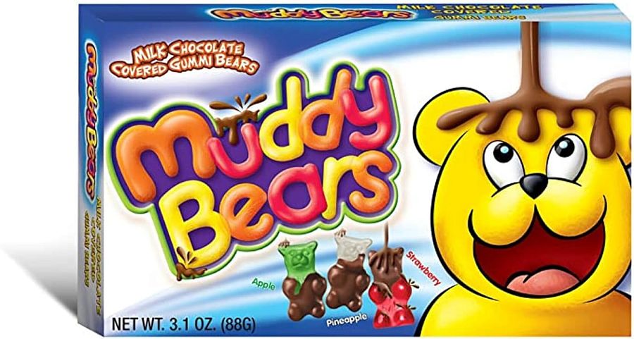 Muddy Bears Chocolate Covered Gummi Bears 3.1 ounce 12 count theater box