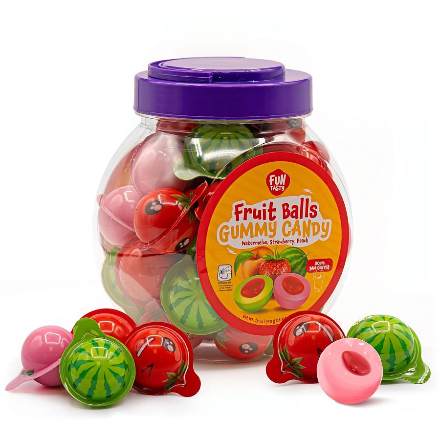 Assorted Fruit Jelly Filled Gummy Candy Balls 19 oz 30ct Jar