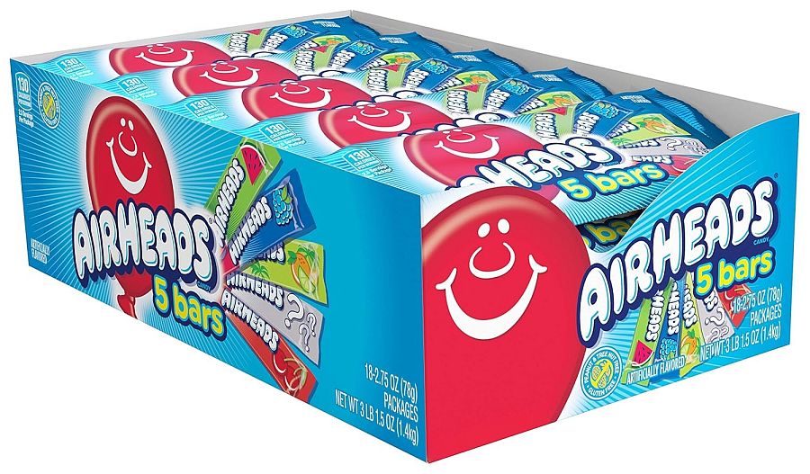 Airhead Full Variety Assorted Fruit Taffy Candy 5 Bar  18 ct