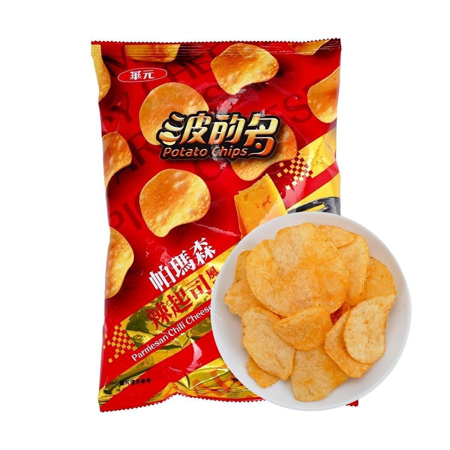 Huayuan Taiwan Import Potato Chips Spicy Parmesan Cheese 3.17 oz 10ct