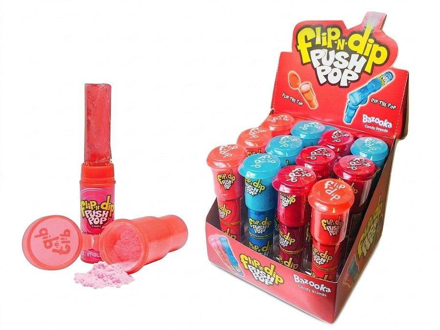 Bazooka UK Flip N Dip Push Pop Lollipop Candy 12ct
