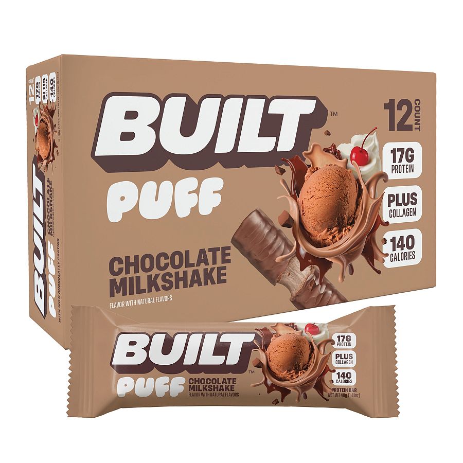 BUILT Puff Protein Bar Chocolate Milk Shake 1.41 oz 12 ct