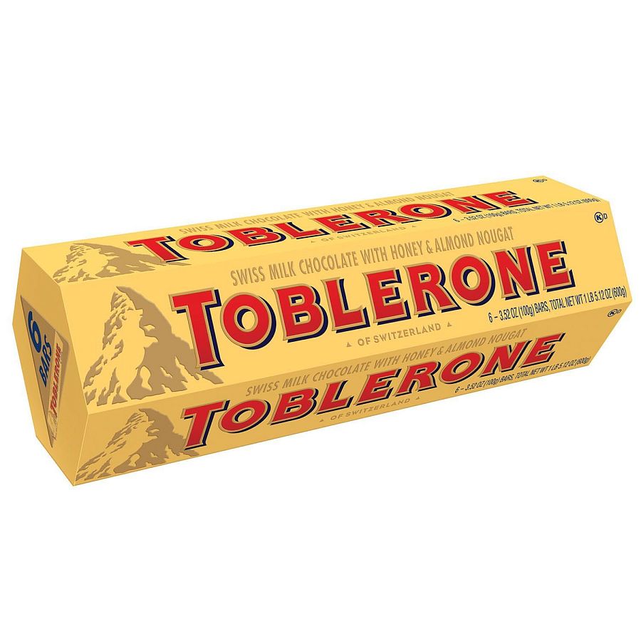 Toblerone Milk Chocolate 6 Bars 3.52 Oz Hexagon Pack
